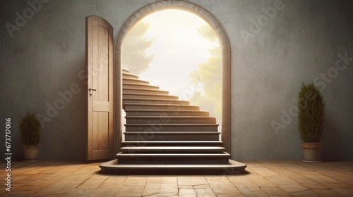 A set of stairs leading up to a door representing th AI generated illustration