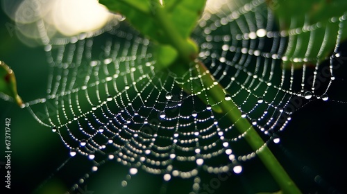 A spiderweb with dew drops on it representing the co AI generated illustration