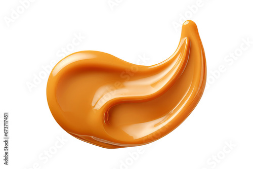 Fototapeta Naklejka Na Ścianę i Meble -  Beautifully smeared melted caramel isolated on white background, top view.generative ai