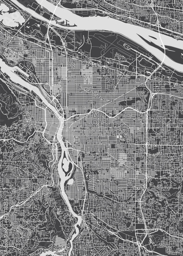 City map Portland, monochrome detailed plan, vector illustration