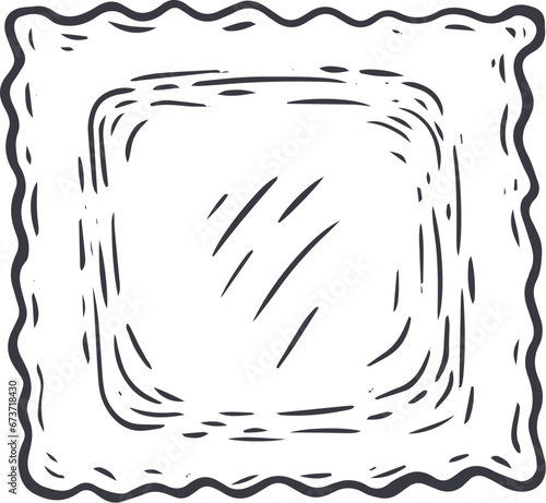 Ravioli. Hand drawn traditional cuisine food in monochrome sketch style. Dumpling vector illustration.