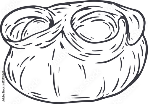Manti. Hand drawn traditional cuisine food in monochrome sketch style. Dumpling vector illustration.