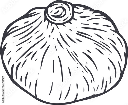 Baozi. Hand drawn traditional cuisine food in monochrome sketch style. Dumpling vector illustration.