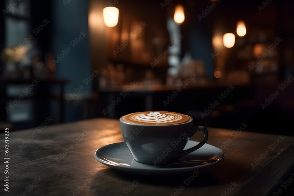 cup of coffee on a bar. cup of coffee on a bar.
