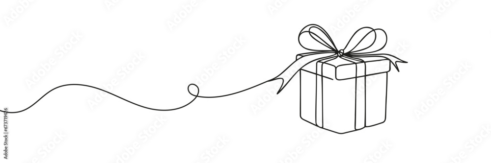 gift drawn with one line isolated. Vector illustration gift drawn with one line isolated. Vector illustration