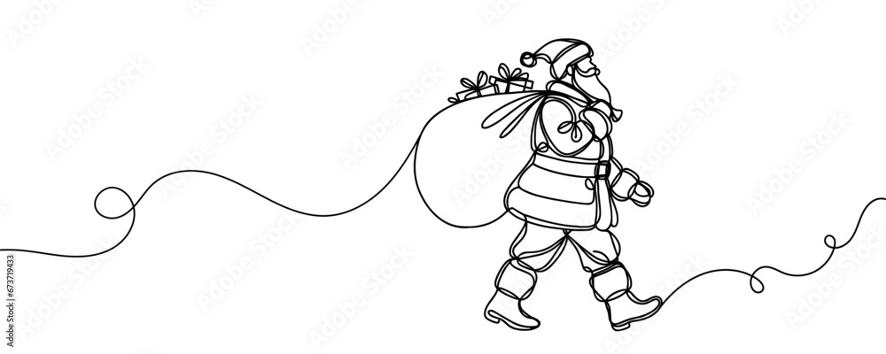 Continuous one line drawing of Santa Claus isolated on white background ...