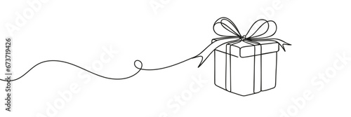 gift drawn with one line isolated. Vector illustration