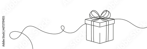 gift drawn with one line isolated. Vector illustration