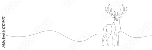 Deer drawn with one continuous line isolated. Vector illustration