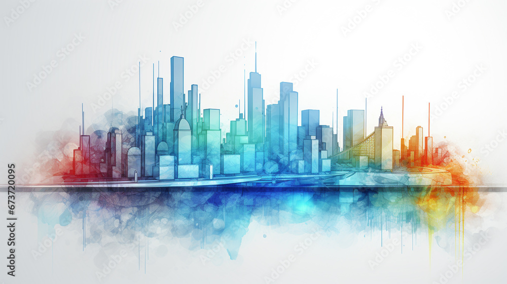 Obraz premium Poster abstract watercolor of the city. Sustainable development plan concept