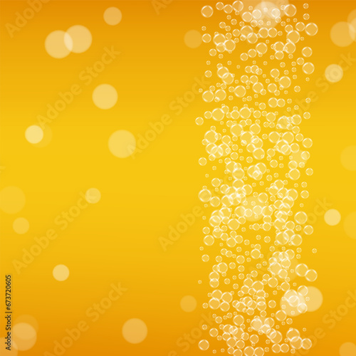 Beer background. Craft lager splash. Oktoberfest foam. Pale pint of ale with realistic bubbles. Cool liquid drink for pab. Orange flyer template. Yellow cup for oktoberfest foam.