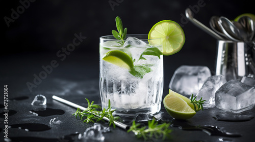 Classic gin tonic cocktail