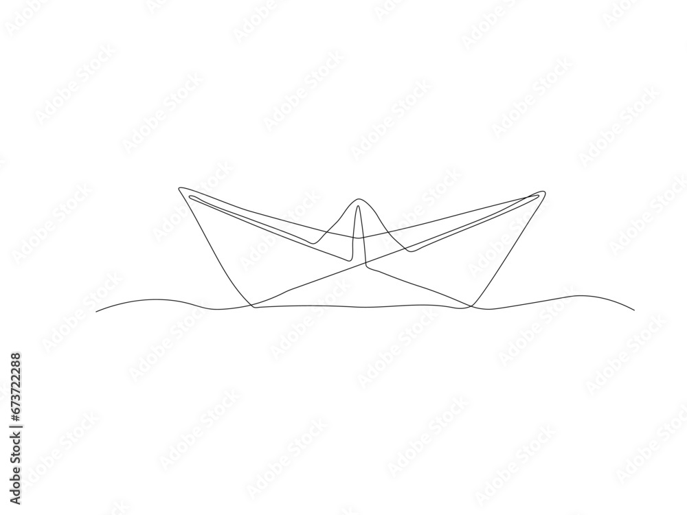 Abstract origami boat, continuous one line art hand drawing