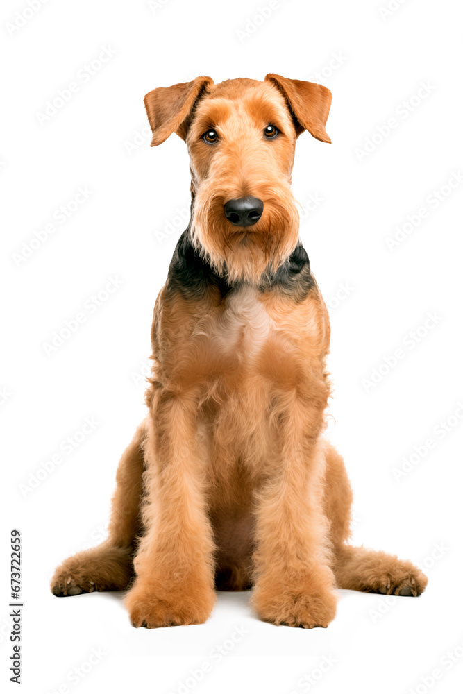 Airedale Terrier dog. Isolated photo on a white background. Pets. Airedale Terrier dog. Isolated photo on a white background. Pets.