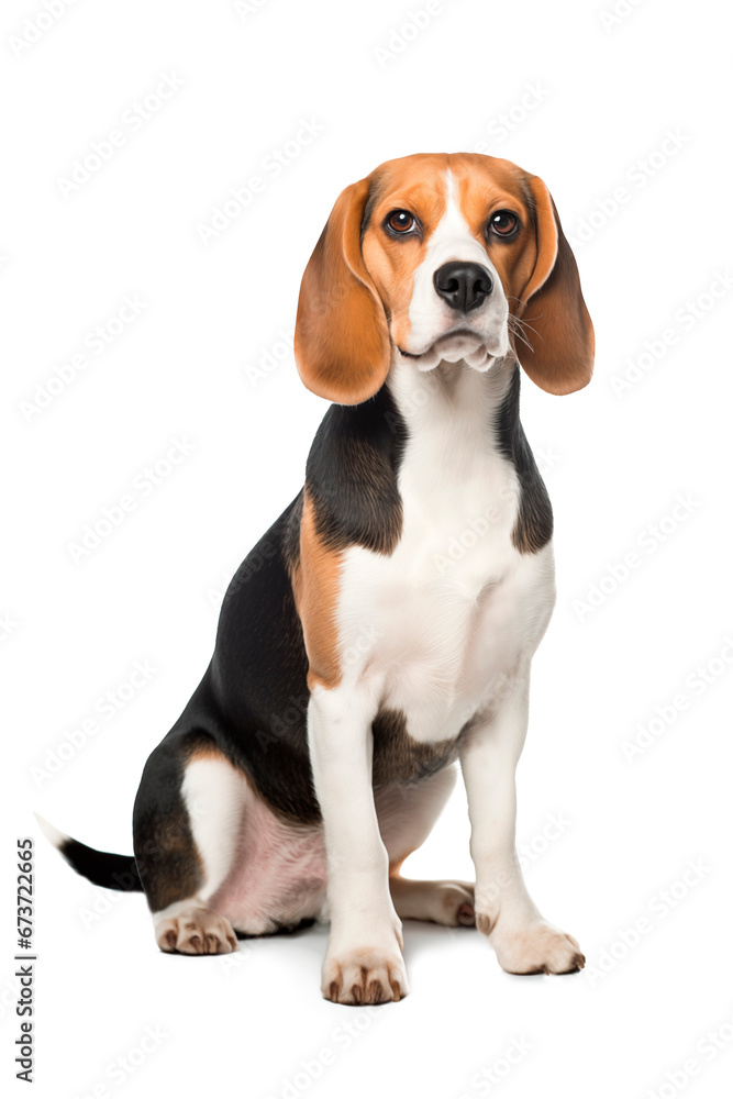 Beagle breed dog. Isolated photo on a white background. Pets.