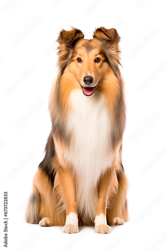 Collie breed dog. Isolated photo on a white background. Pets.