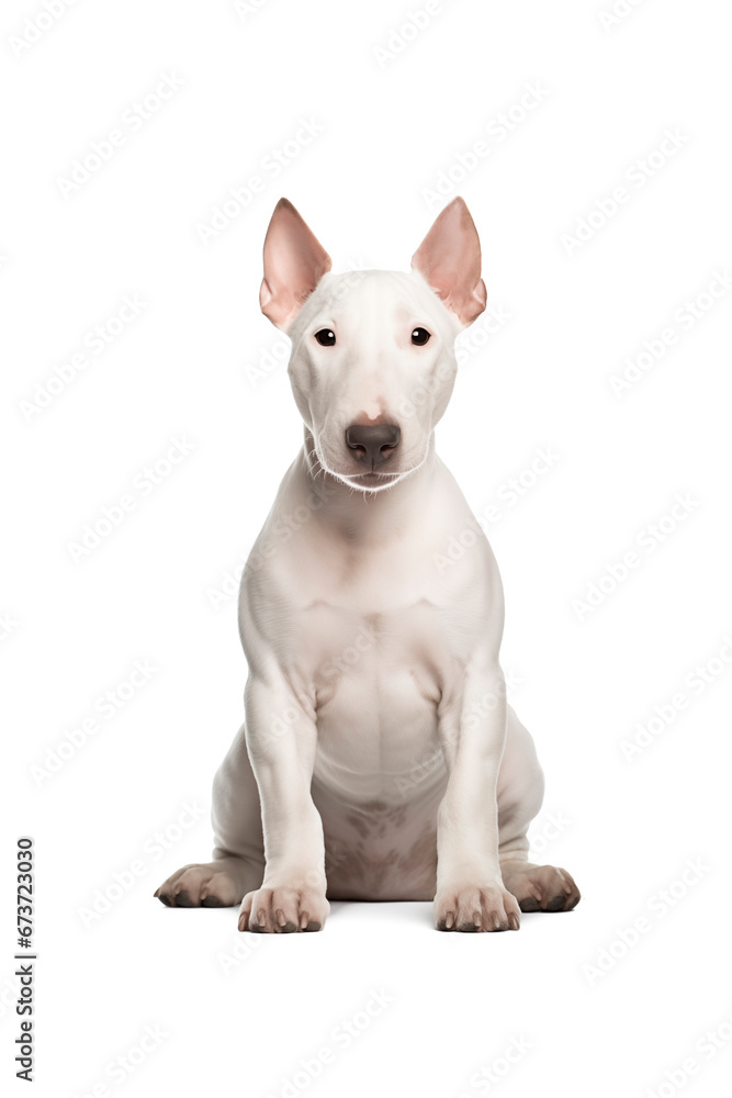 Bull Terrier dog. Isolated photo on a white background. Pets.
