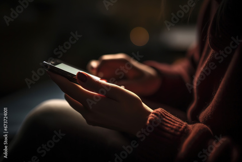 Close-up of a woman's hand playing with a smartphone