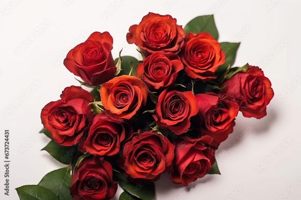 top view of bouquet of roses on white background top view of bouquet of roses on white background