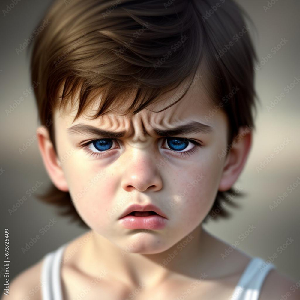 Portrait of an angry annoyed child. Generative AI Portrait of an angry annoyed child. Generative AI