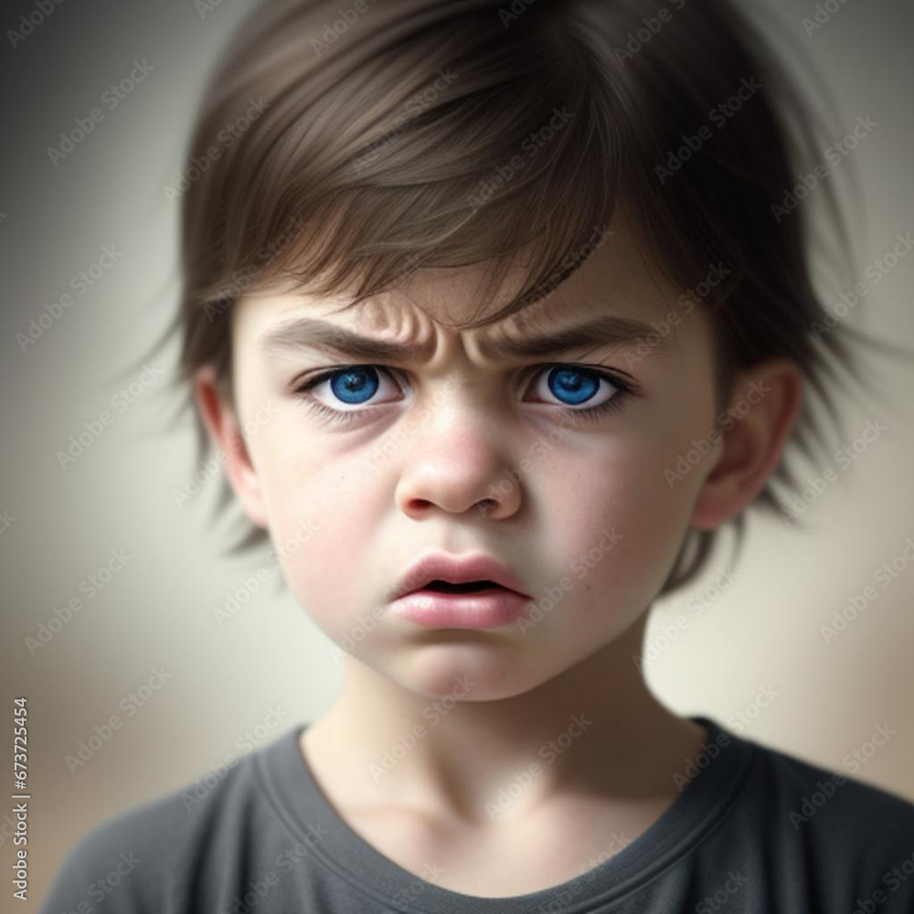 Portrait of an angry annoyed child. Generative AI Portrait of an angry annoyed child. Generative AI