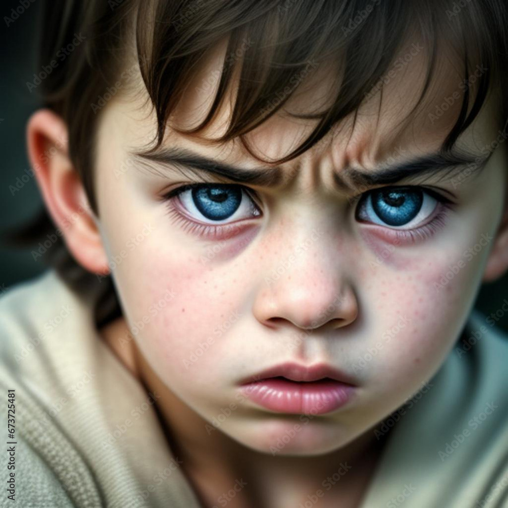 Portrait of an angry annoyed child. Generative AI Portrait of an angry annoyed child. Generative AI