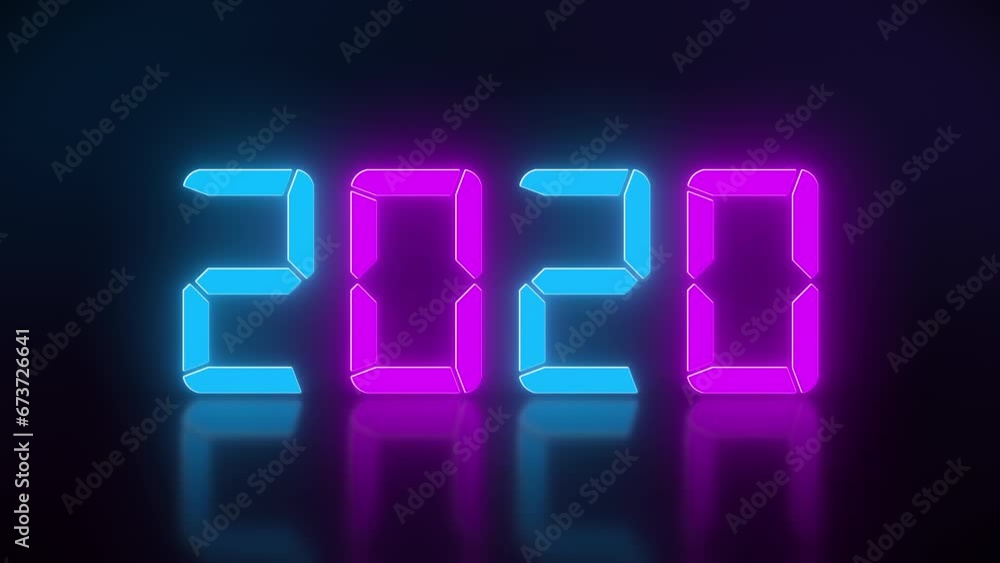 Video animation of an LED display in blue and magenta with the continuous years 2000 to 2024 on a reflective floor - represents the new year 2024 - holiday concept. Video animation of an LED display in blue and magenta with the continuous years 2000 to 2024 on a reflective floor - represents the new year 2024 - holiday concept.