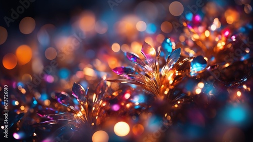 abstract holiday background, multicolored, with sparkles, flowers and lights © soleg