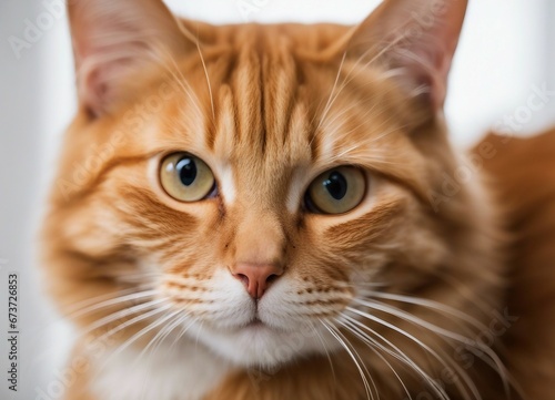 portrait of orange color tabby cat, isolated white background