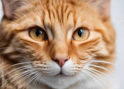 portrait of orange color tabby cat, isolated white background