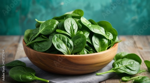 background of fresh spinach leaves in bowl