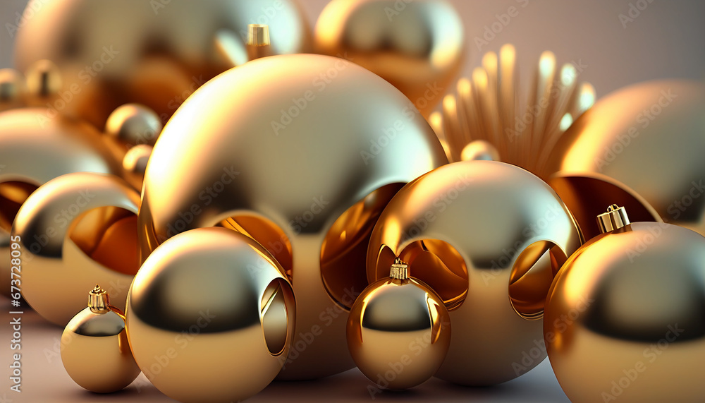 Christmas balls in gold on a 3D illustration background Christmas balls in gold on a 3D illustration background