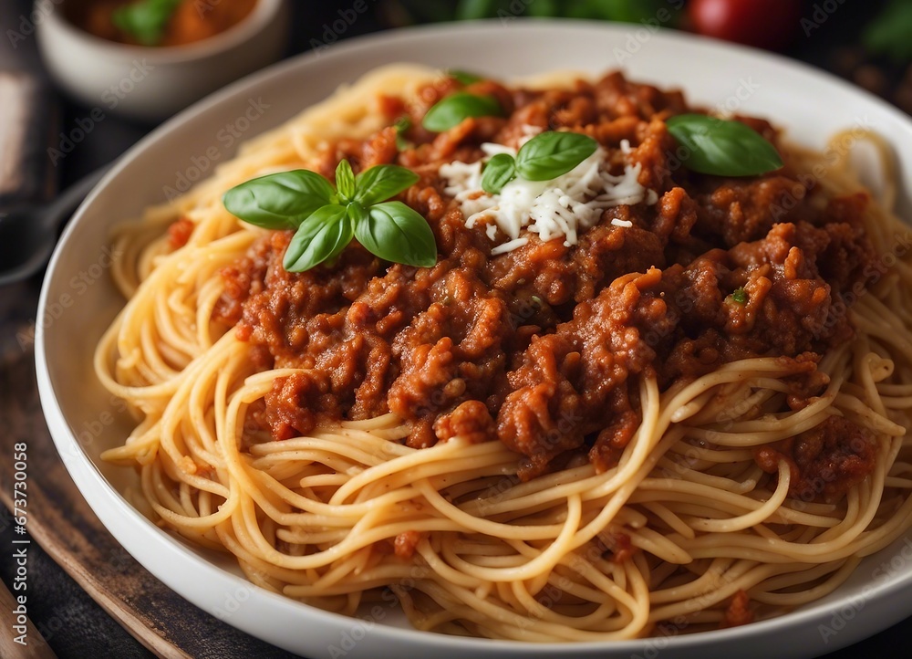 Delicious Italian spaghetti with bolognese at restaurant Delicious Italian spaghetti with bolognese at restaurant