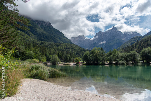Fototapeta Naklejka Na Ścianę i Meble -  Great nature scenery in Slovenian Alps. Incredible landscape on Jasna lake.