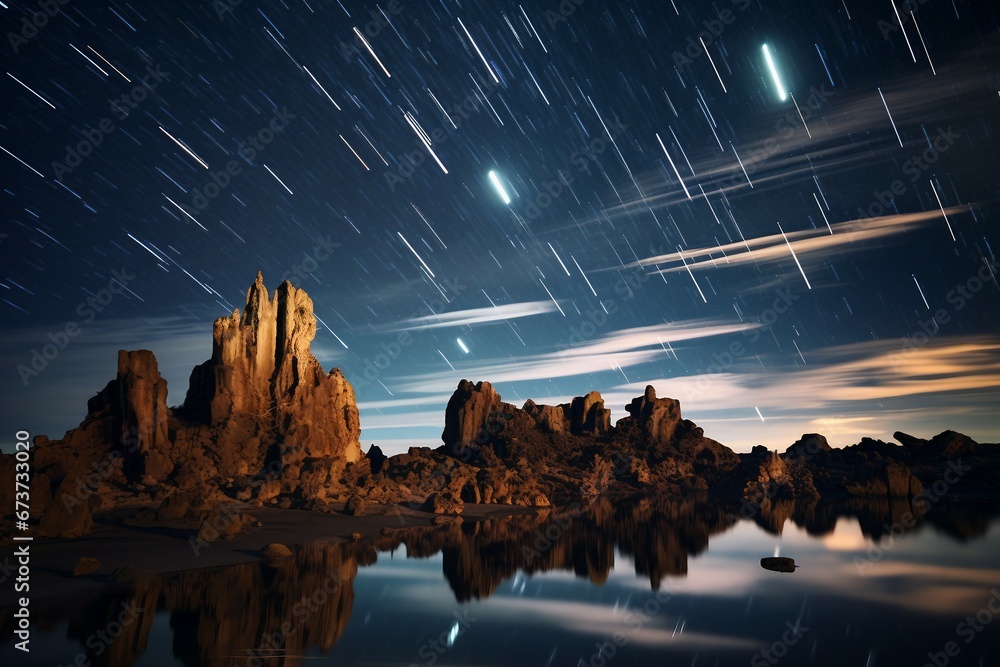 Cosmic Light Symphony: Meteors Painting the Night Sky