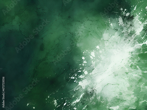 Abstract dark green and white ink acrylic splashes background 