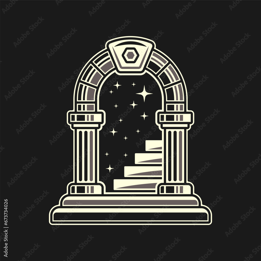 Mystery staircase to heaven traditional tattoo on dark background Mystery staircase to heaven traditional tattoo on dark background