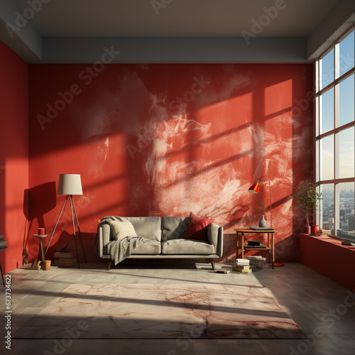 Painting wall red in room of a apartment after reloca photo