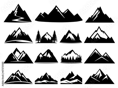 mountain icons set silhouette , black and white icon set , nature vector
