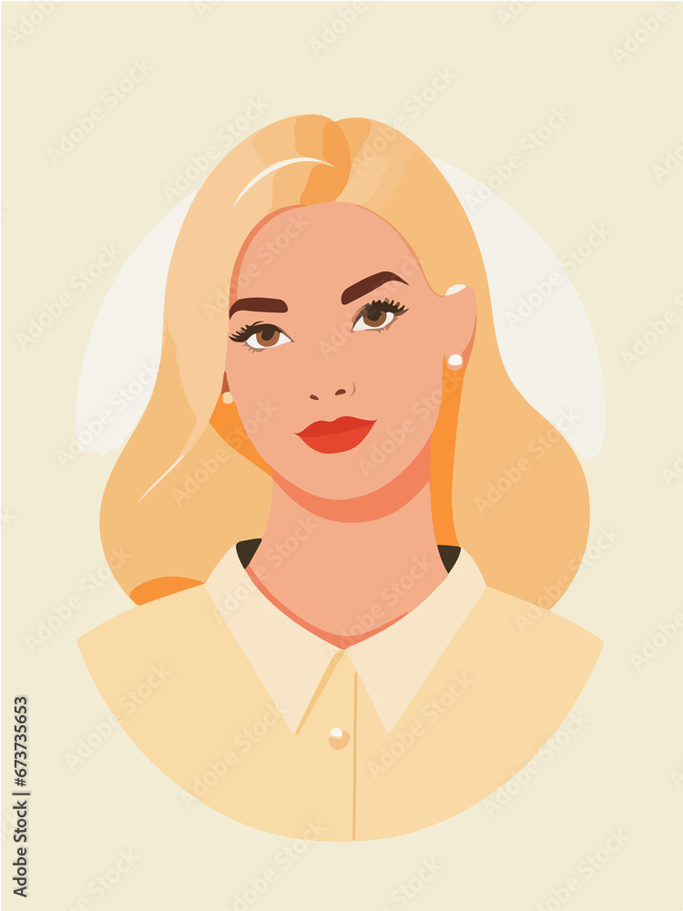 blonde woman portrait ,minimalistic ,  flat color vector style image 