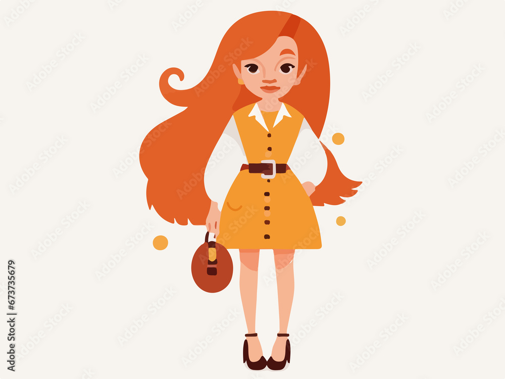 girl with a bag , ginger red woman minimalistic , flat color vector style image girl with a bag , ginger red woman minimalistic , flat color vector style image