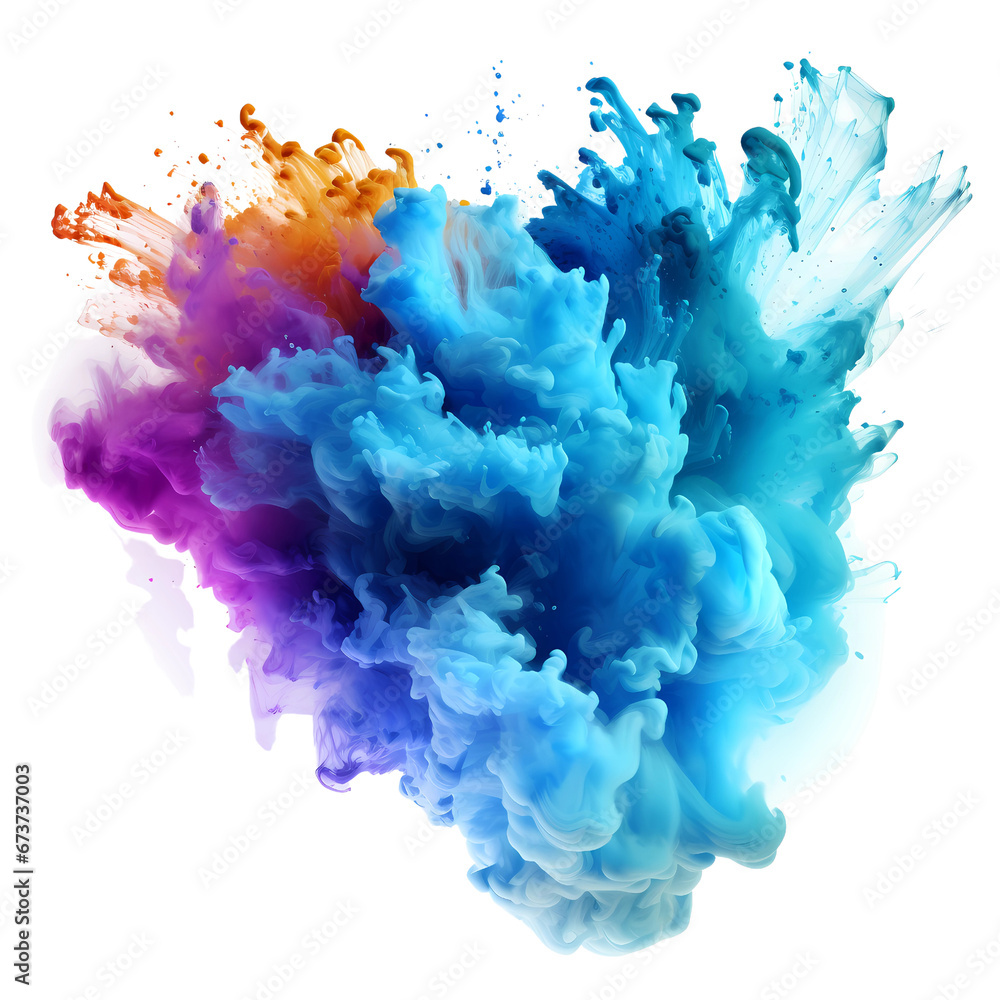 Blue violet powder paint explosion holi cloud isolated png,generative ai.  - obrazy, fototapety, plakaty 