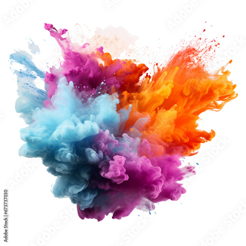 Exploding paint cloud, holi festival isolated png. Generative ai.