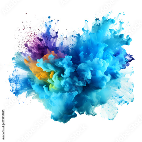 Blue powder paint cloud explosion isolated png. Generative ai