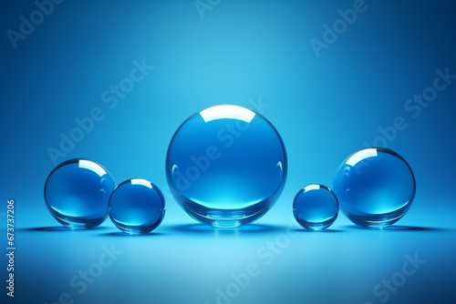 Set of blue spheres, 3d render photo