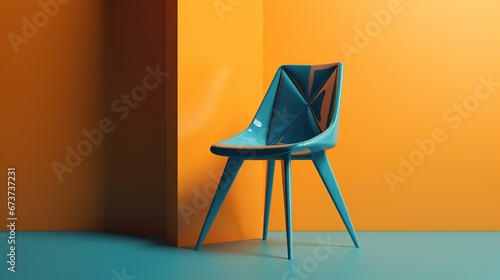 blue chair on orange background