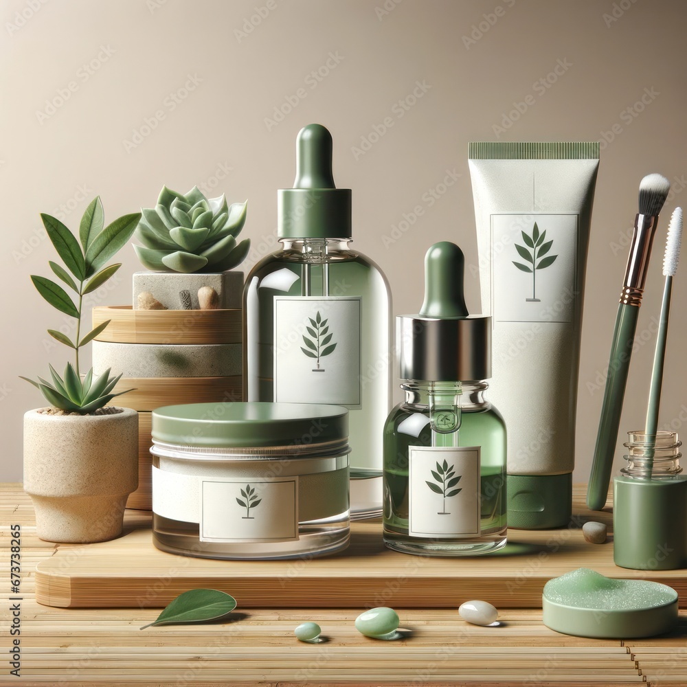 Φωτογραφία An indoor oasis of natural beauty awaits as lush green bottles and containers fi