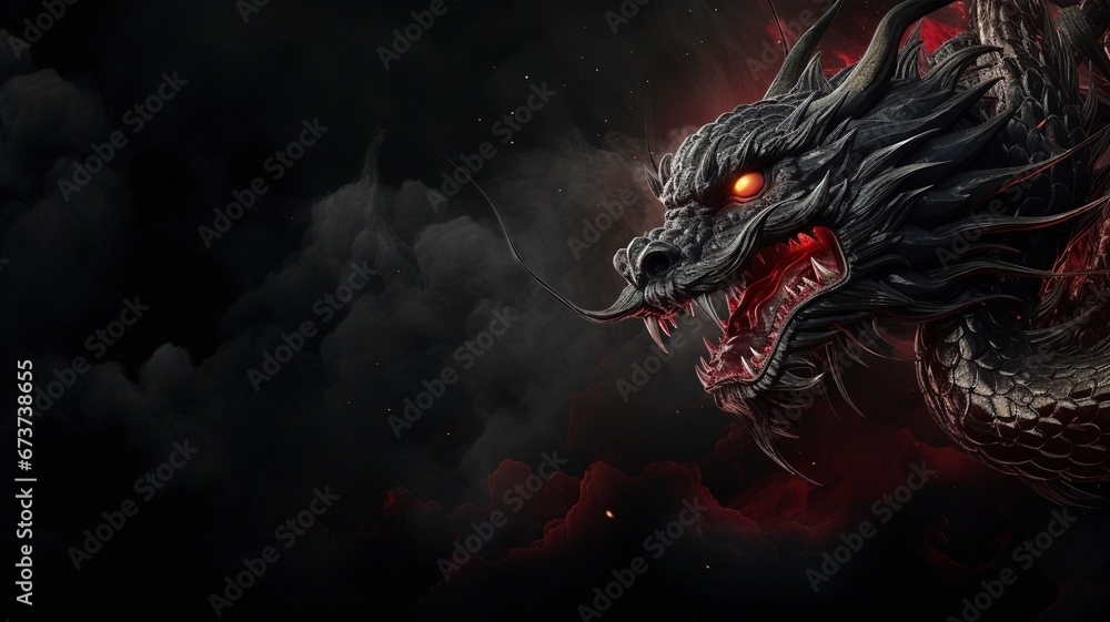 Dragon background and copy space , Chinese New Year, dark background, generative ai Dragon background and copy space , Chinese New Year, dark background, generative ai