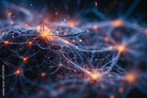 A neuron net inside of brain, shimmering with a vibrant rainbow of colors. Generative Ai. © kapros76