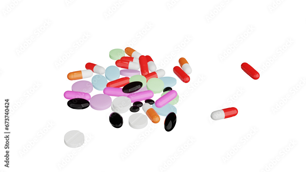 Pile of colorful pills on isolated background, alpha, transparent, png Pile of colorful pills on isolated background, alpha, transparent, png